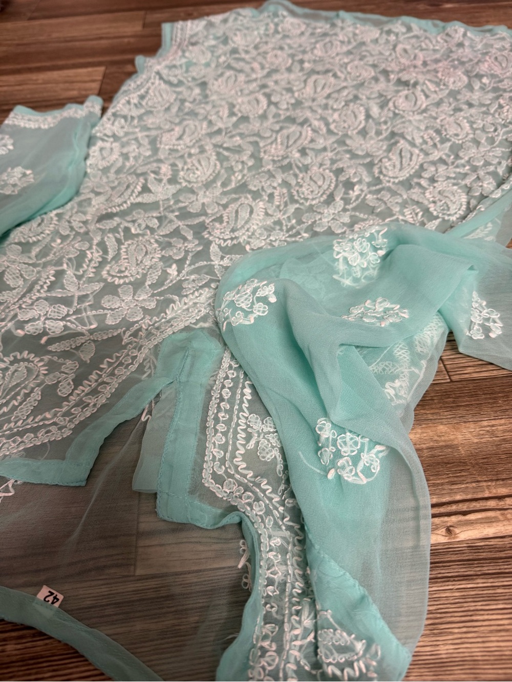 Aqua Chiffon Embroidered Kurti Top
